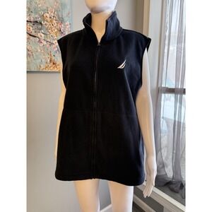 Nautica Vest Mens Medium Navy Fleece Full Zip Stand Collar Pockets Outdoor